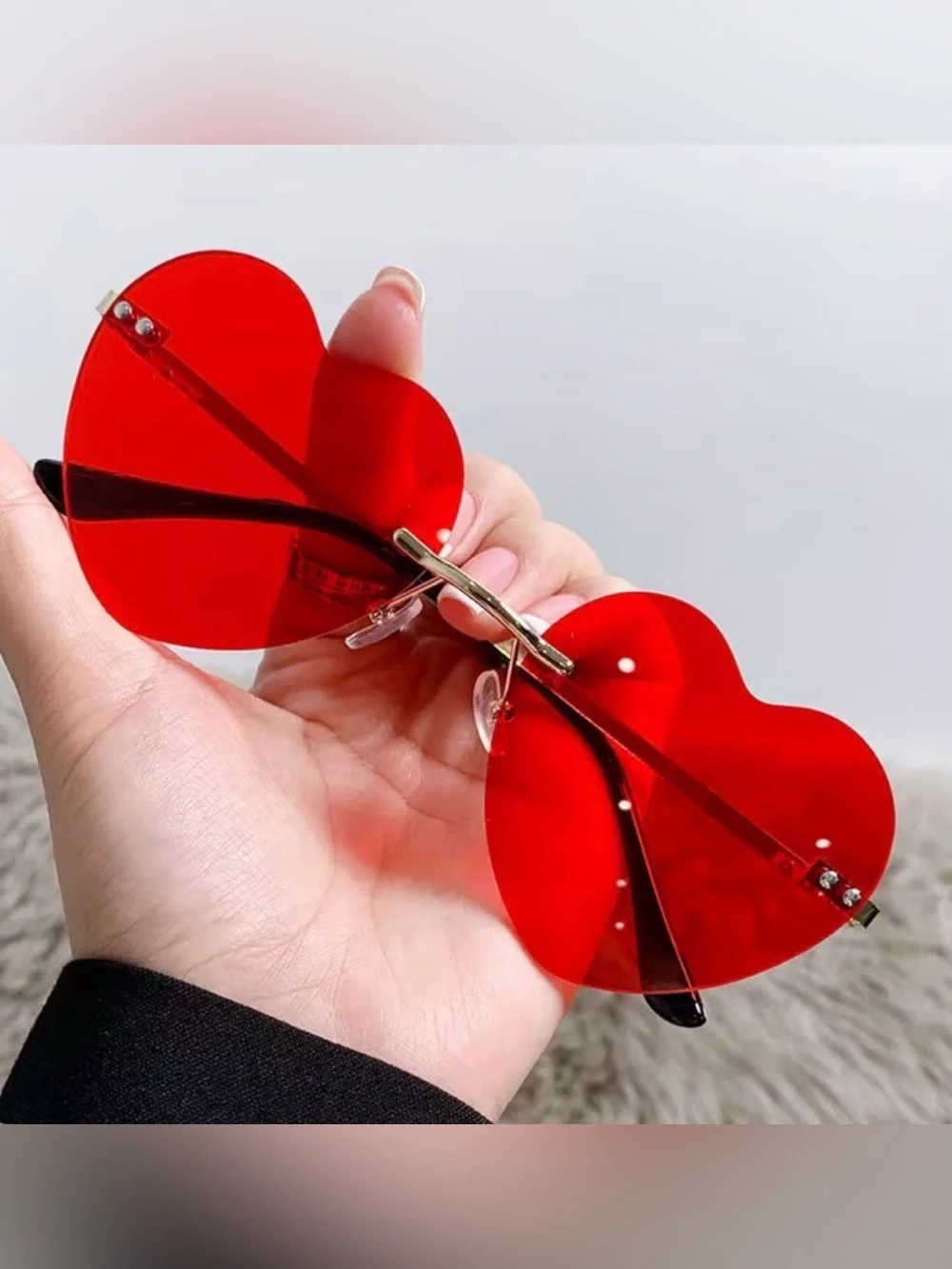 Women’s Red Heart-Shaped Gold Toned Sunglasses